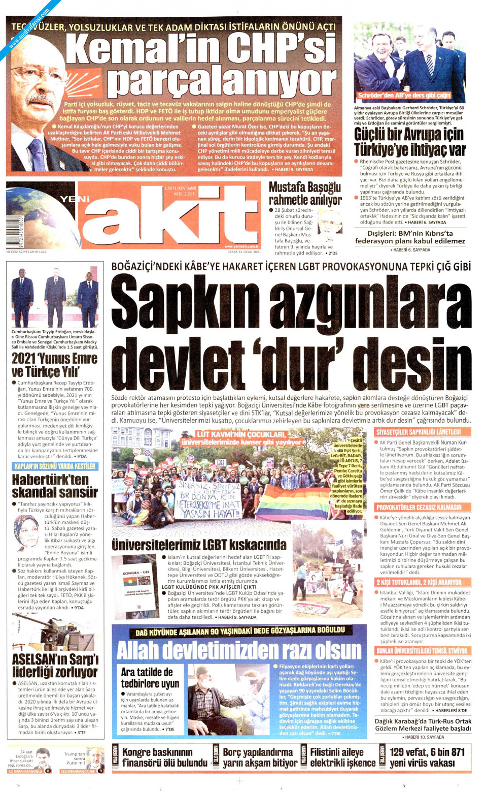 Yeni Akit Gazetesi 31 Ocak 2021 Pazar Medyafaresi