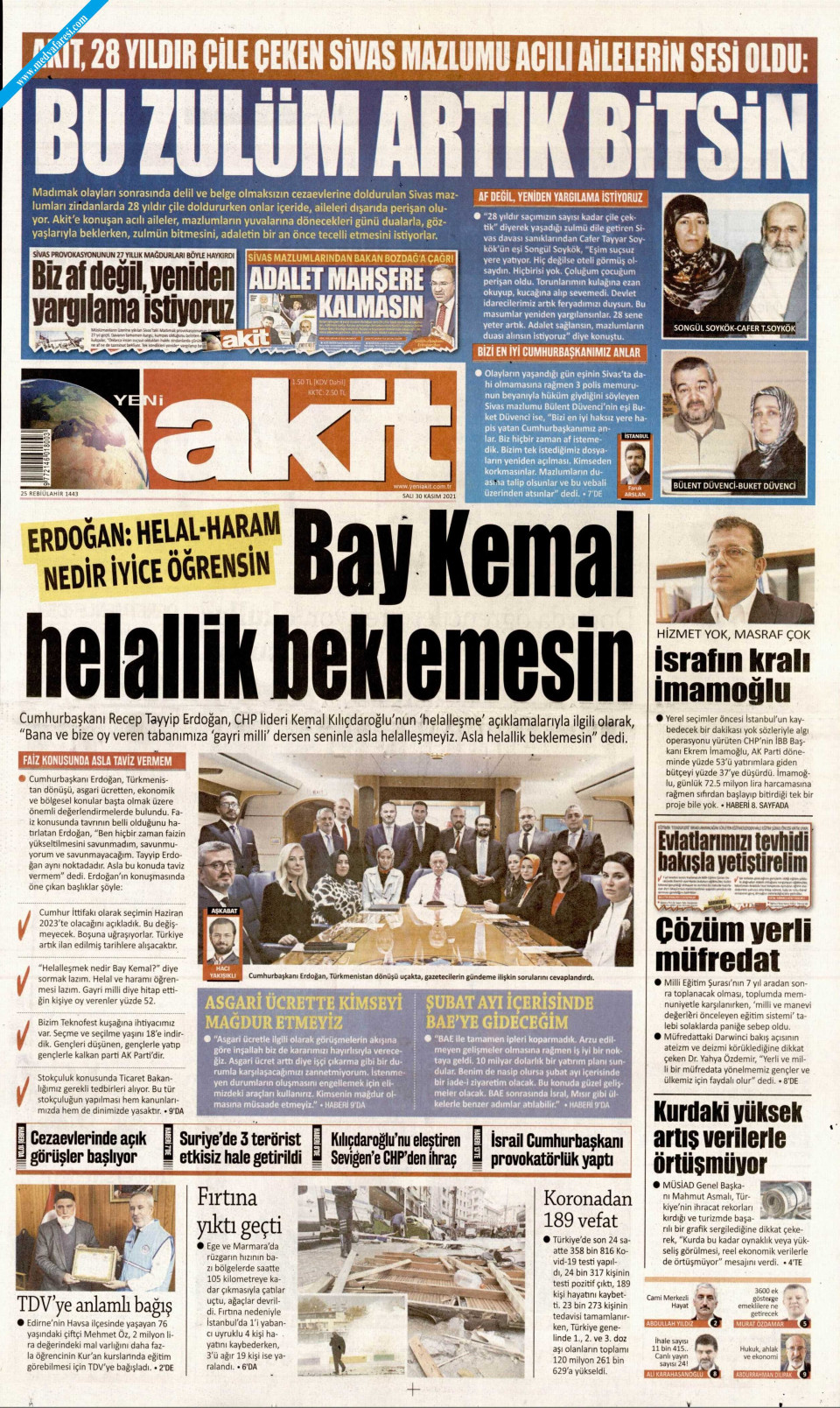 Yeni Akit Gazetesi 30 Kasım 2021 Salı Medyafaresi